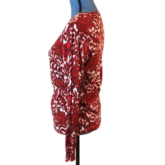 Michael Kors Womens Paisley Print Long Sleeve Sweater XS Red White - Picture 3 of 5